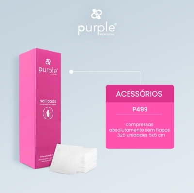 Caixa rosa de compressas da marca Purple Professional com compressas brancas ao lado