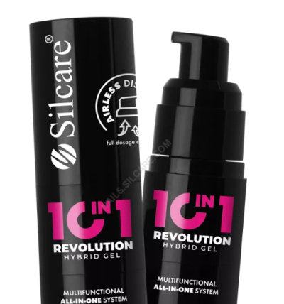 Frasco preto de gel híbrido Silcare 10 in 1 Revolution com doseador airless