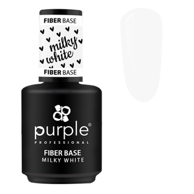 Frasco preto fosco de base para unhas Purple Professional Fiber Base Milky White com tampa branca decorada com corações