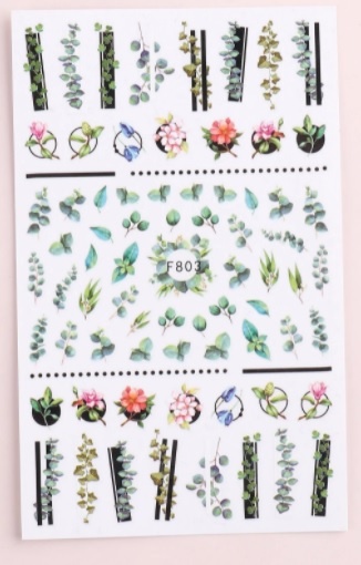 Folha de adesivos com estampas de folhas e flores coloridas