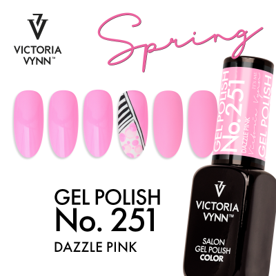 Verniz gel cor rosa Dazzle Pink Victoria Vynn com amostras de unhas decoradas