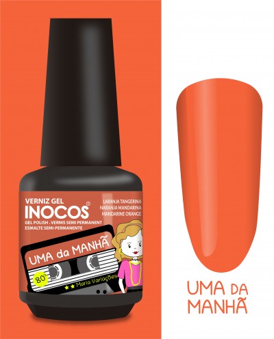 Verniz gel preto e laranja tangerina com amostra da cor aplicável