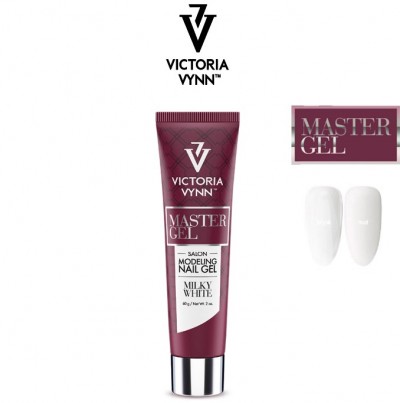 Tubo de gel para unhas VICTORIA VYNN Master Gel Milky White e duas amostras de cor branca