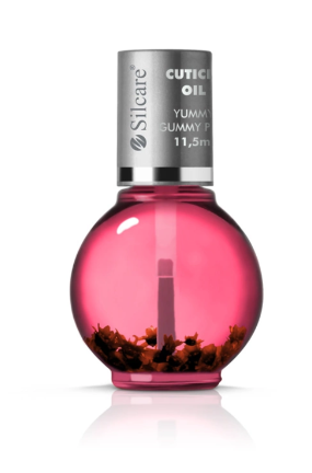 Frasco redondo de óleo para cutículas cor-de-rosa com tampa prateada e texto