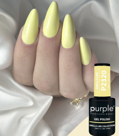 Unhas com verniz gel amarelo pastel Purple Professional