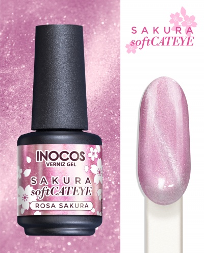 Verniz gel INOCOS rosa SAKURA soft CATEYE, textura cintilante