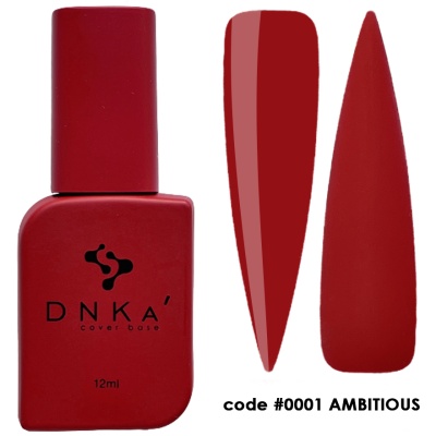 Verniz de unhas vermelho DNKA com amostras de cor e código #0001 AMBITIOUS