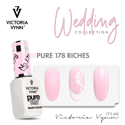 Frasco de verniz de unhas rosa Victoria Vynn e três amostras decoradas