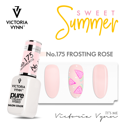 Verniz de unhas Victoria Vynn No.175 Frosting Rose com amostras de unhas decoradas cor de rosa e melancia
