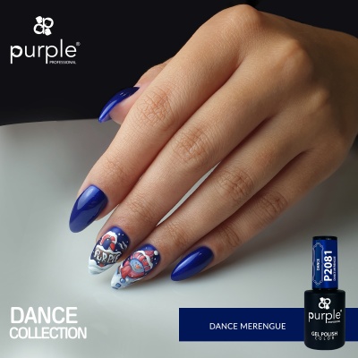 Unhas em gel azul com decoração de corações, verniz em gel purple professional P2081