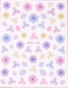 Autocolantes de flores pequenas coloridas em folha branca com texto HANYI-289