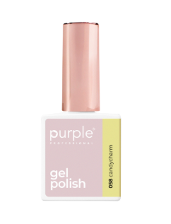 Frasco de verniz gel branco com tampa rose gold e etiquetas rosa e amarelo