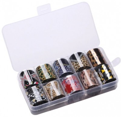 Conjunto de 10 rolos de fitas decorativas para unhas em caixa transparente