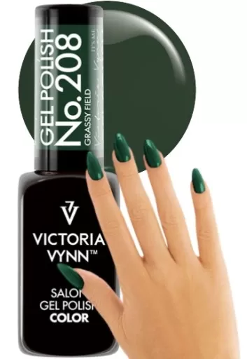 Verniz gel Victoria Vynn nº208 verde escuro com mão pintada na mesma cor