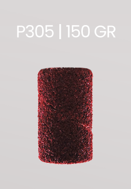 Cilindro abrasivo vermelho com texto P305 | 150 GR num fundo cinza claro