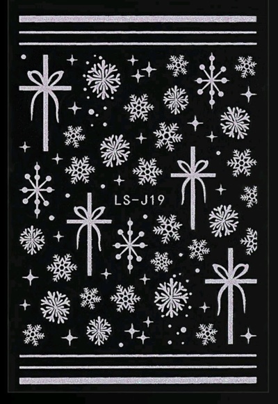 Autocolantes prata de flocos de neve e laços em fundo preto com código LS-J19