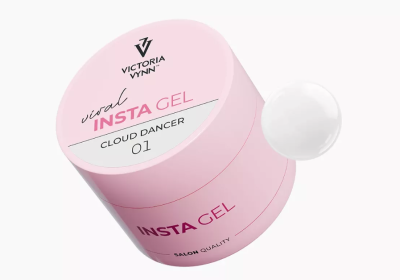 Frasco rosa de gel para unhas com texto e amostra branca