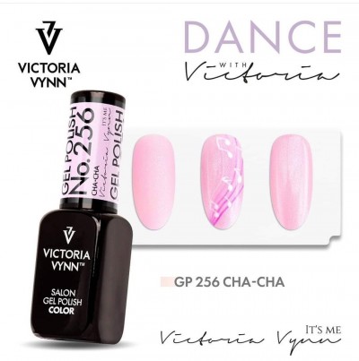 Verniz gel Victoria Vynn GP 256 CHA-CHA rosa com brilho e desenho branco