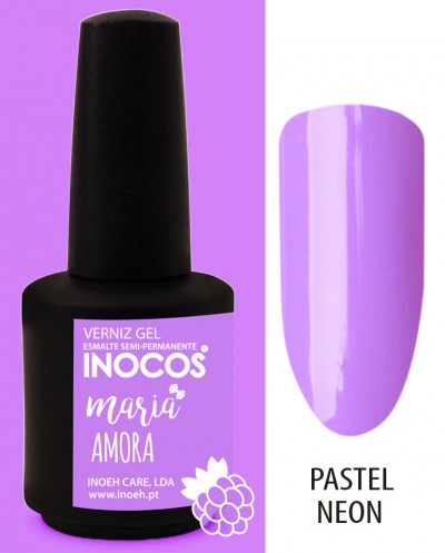 Verniz gel lilás Inocos Maria Amora com amostra de cor