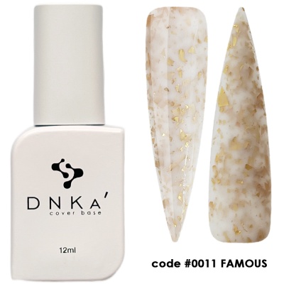 Verniz para unhas DNKA' cover base 12ml com unhas amostra marmoreadas creme com dourado