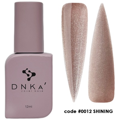 Frasco de verniz rosa claro DNKA' com amostras de unhas rosa brilhante código 0012 SHINING