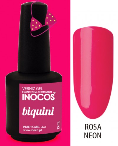 Verniz gel INOCOS biquini rosa neon com amostra da cor