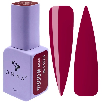 Esmalte de unhas DNKA' lilás com código de cor #0084 e duas amostras em vinho