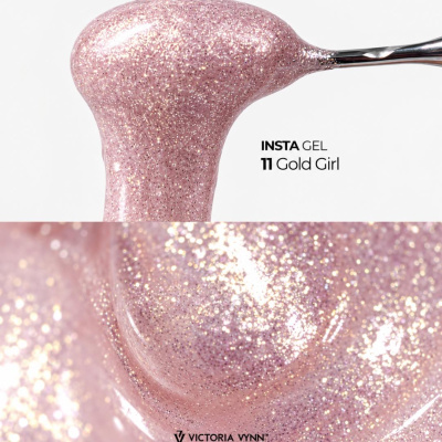 Gel de unhas rosa glitter Gold Girl no pincel metálico