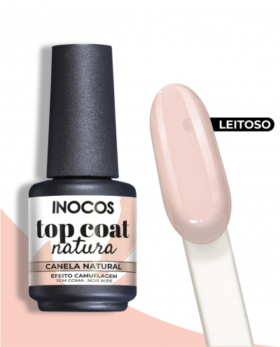 Verniz INOCOS top coat natura Canela Natural com amostra da cor leiteosa