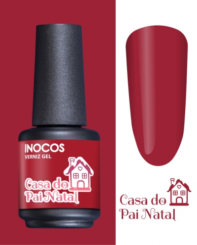 Verniz gel vermelho INOCOS Casa de Pai Natal com tampa preta