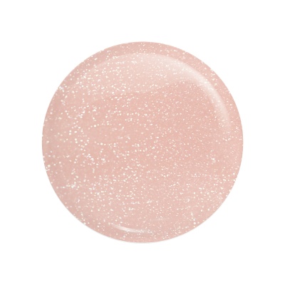 Amostra circular de verniz rosa claro com brilhos