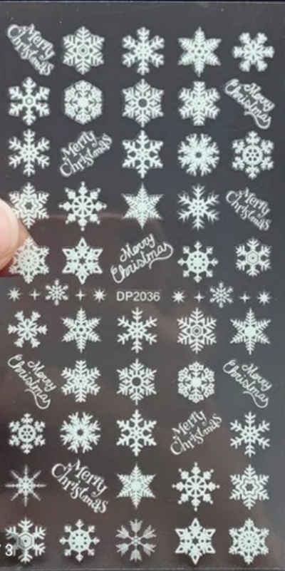 Autocolantes coloridos flocos de neve e 'Merry Christmas' em folha transparente