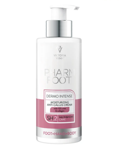 Frasco de creme hidratante PHARM FOOT DERMO INTENSE da Victoria Vynn com tampa de bomba prateada