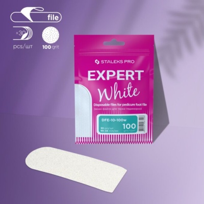 Pacote rosa e branco de lixas descartáveis para pé Staleks Pro Expert White com uma lixa branca