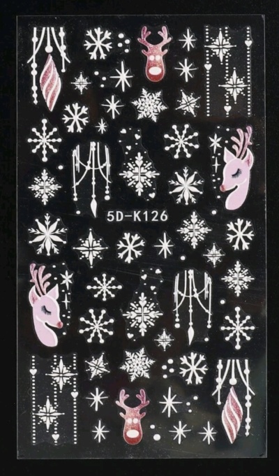 Autocolantes decorativos de Natal para unhas com flocos de neve, renas e estrelas