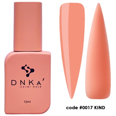 Frasco de verniz de unhas rosa salmão com duas amostras de cor e código #0017 KIND