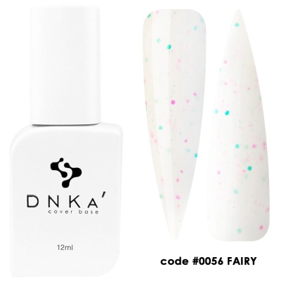 Base para unhas DNKA' 12ml com amostras de unhas brancas com pontos coloridos
