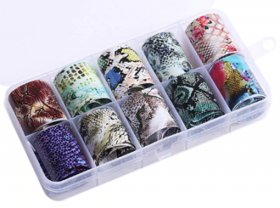 Conjunto de 10 rolos de película adesiva com padrões de pele de animal em caixa plástica