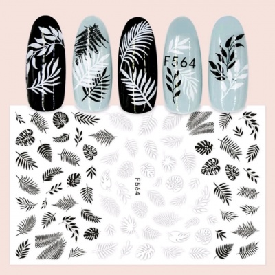 Decalques de folhas para unhas em preto e branco com código F564