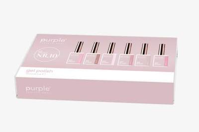 Caixa rosa de verniz gel para unhas Purple Professional kit NR.10 com seis frascos