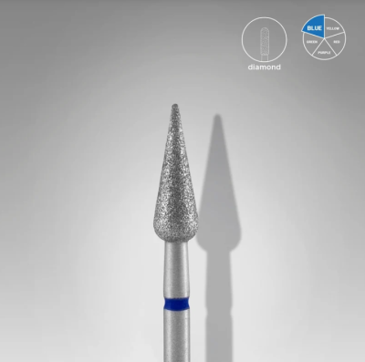 Broca de ponta cónica diamantada para manicure com anel azul