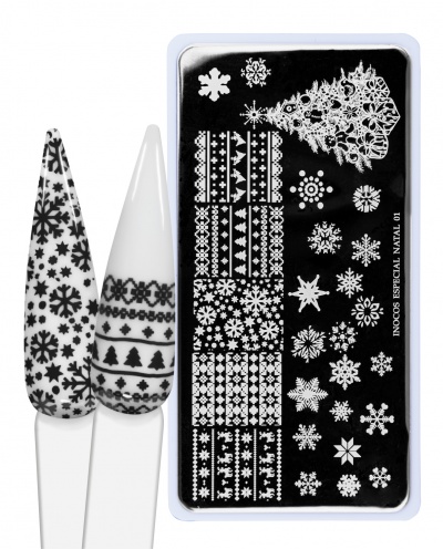 Conjunto de decoração para unhas com padrões natalícios em preto e branco