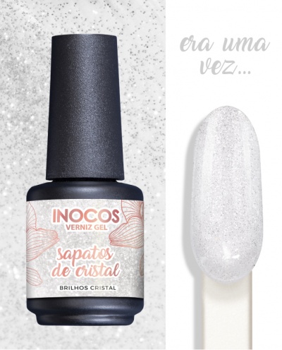 Frasco de verniz gel INOCOS sapatos de cristal com amostra da cor branca brilhante