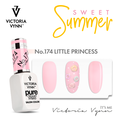 Esmalte de unhas Victoria Vynn Nº174 Little Princess com amostras de esmalte rosa e decoração. 