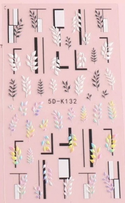 Folhas decorativas para unhas multicoloridas em base rosa com código 5D-K132