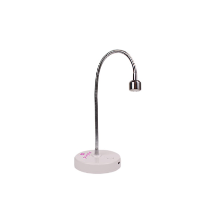 Candeeiro de mesa branco com haste metálica flexível e luz LED