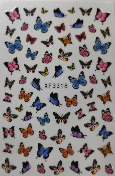 Folha de autocolantes coloridos de borboletas com código XF3318