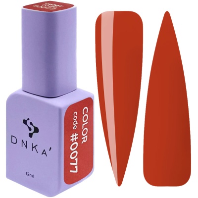 Esmalte DNKA' lilás com etiqueta vermelha e amostras de cor laranja avermelhada