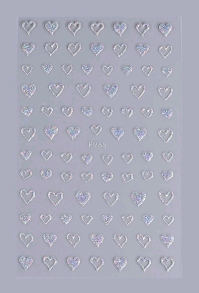 Folha de autocolantes com corações brilhantes prateados e holográficos