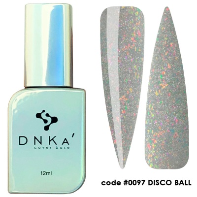 Esmalte de unhas DNKA' cover base 12ml com duas amostras da cor cinza brilhante disco ball